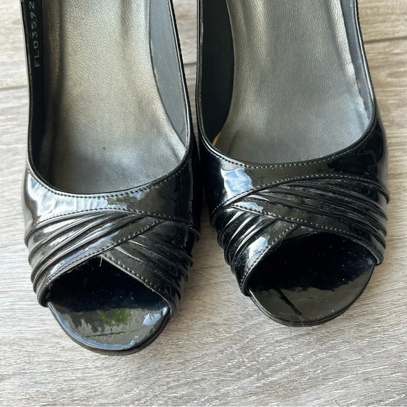 Stuart Weitzman Black Patent Leather Open Toe Pumps - Picture 3 of 13
